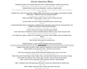 Classic American Sample Menu