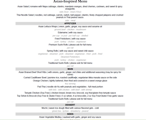 Asian-Inspired Sample Menu