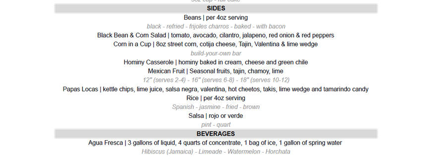 Mexican-Inspired Sample Menu